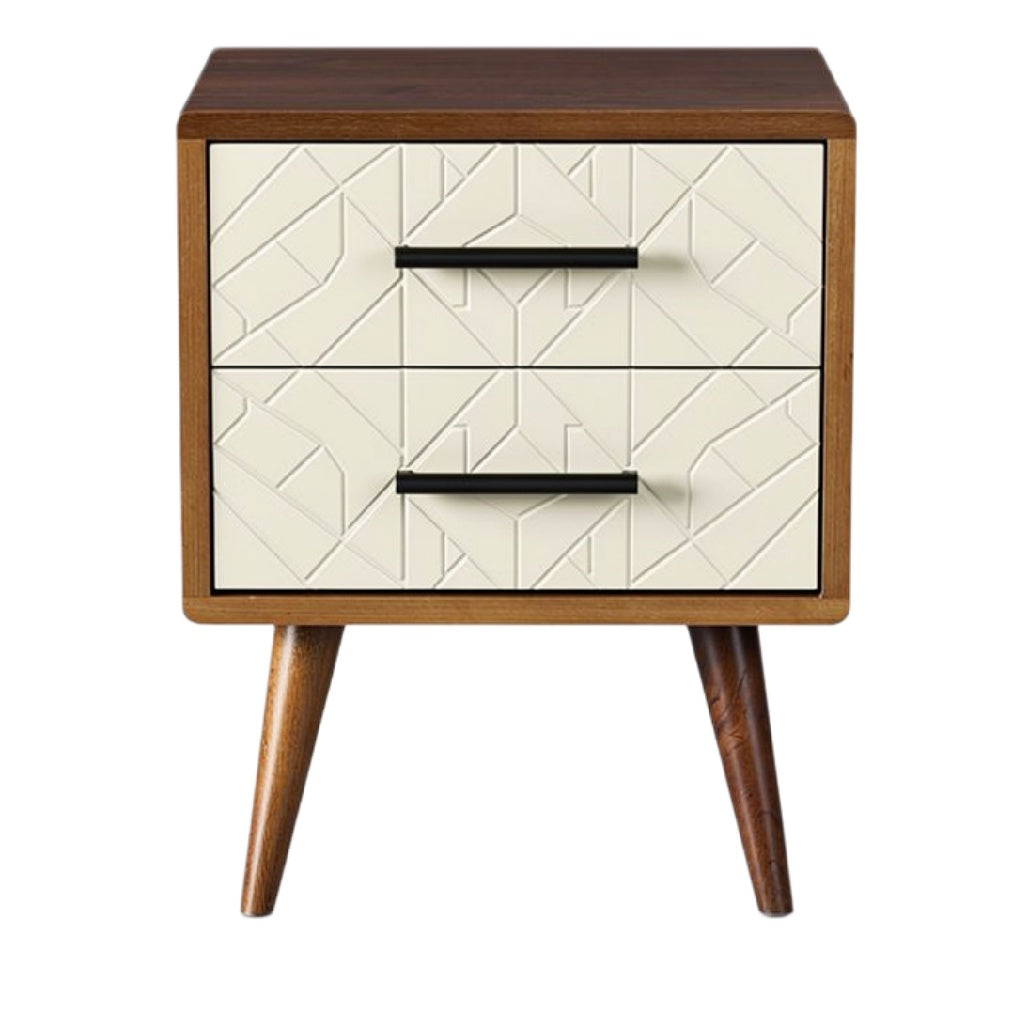 Moderne nachtkast met twee lades en geometrisch patroon