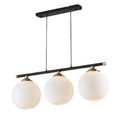 Hanglamp met Drie Witte Glazen Bollen en Zwarte Beugel