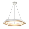 Moderne hanglamp met houten rand en warm licht